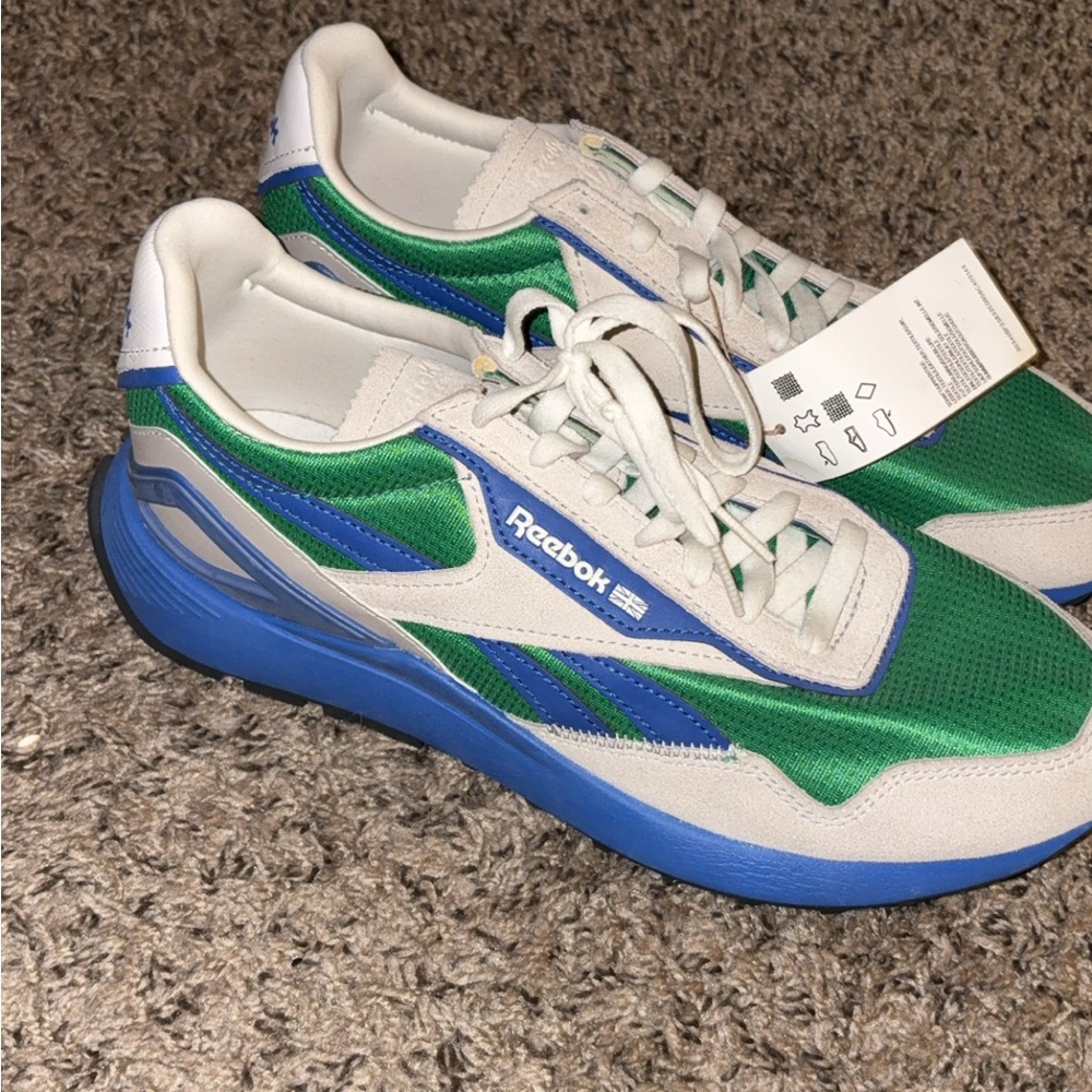 Reebok Men's White, Green, and Blue Sneakers
